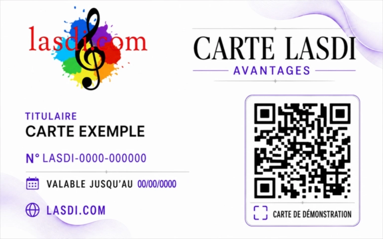 Exemple de CarteCarte LASDI numérique de réductions et avantages chez les partenaires locaux, avec QR code de vérification