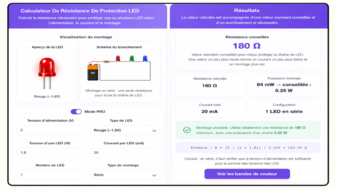 Calculateur de résistance pour LED en série et en parallèle