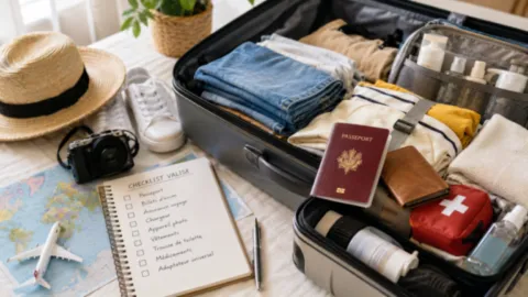 Préparation d'une valise de voyage selon la destination et la saison
