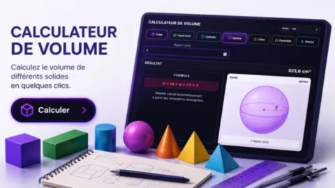 Calculateur de volume avec cube, pavé droit, cylindre, sphère, cône, pyramide et prisme permettant de comprendre les formules et le calcul des volumes géométriques
